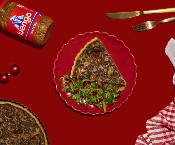 Tarta de lentejas, setas y tomillo