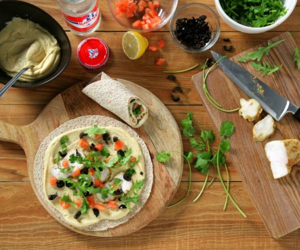 Fajitas de pollo y hummus
