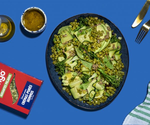 Ensalada verde de guisantes con aliño de anchoas