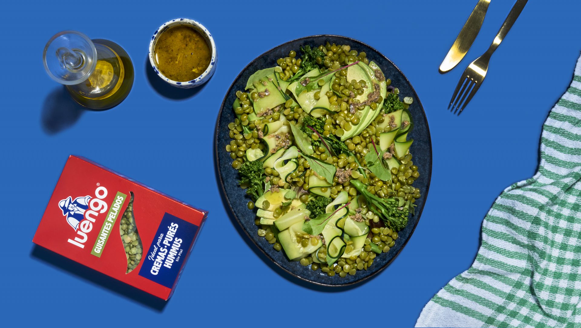 Ensalada verde de guisantes con aliño de anchoas